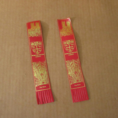 Vtg Lot of 2 Westminster Abbey London England Red Leather Bookmarks The Nave 9''
