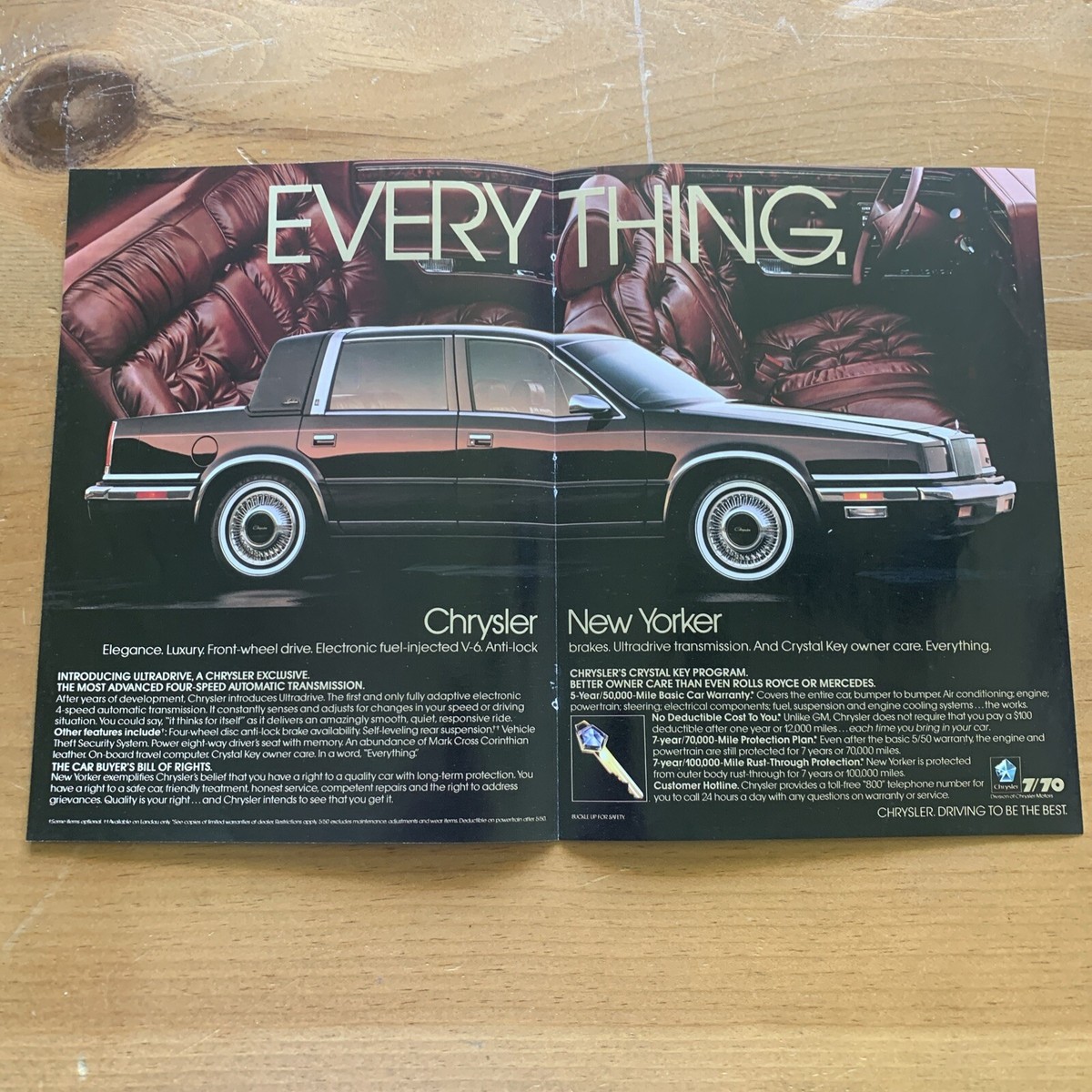 1989 Chrysler New Yorker Vintage All New Original 4 Page