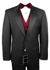 Sizes 34-64 Reg. 6-Piece Tuxedo w/Flat Front Pants, Burgundy Vest  Bow-Tie