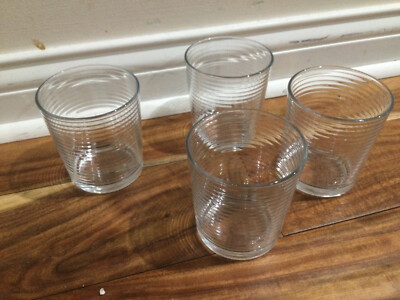 Set of 4 Pasabahce Horizontal Line 12oz Clear Double Old Fashioned Glasses 3-7/8