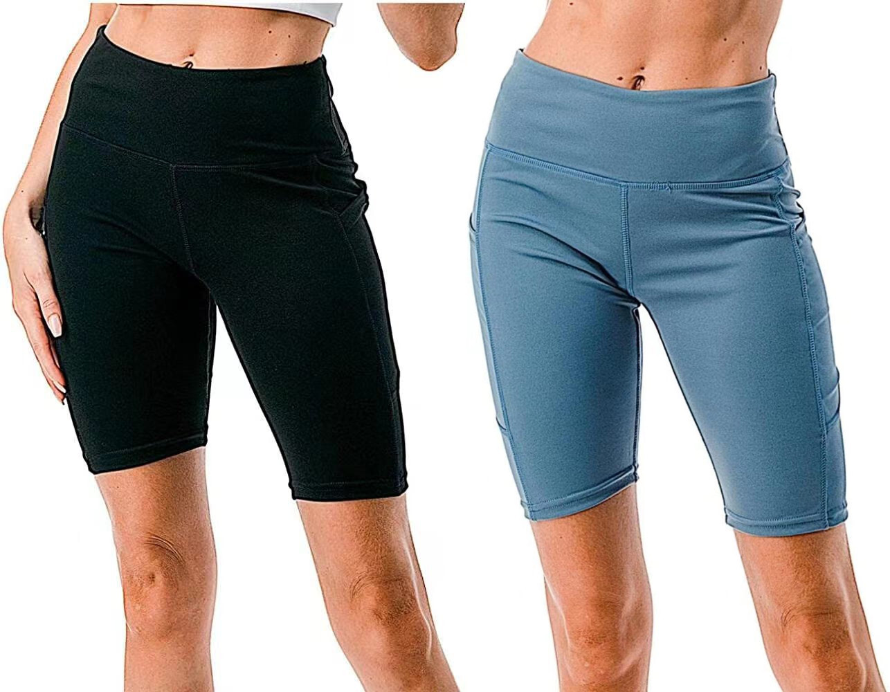 *2 Packs*Women's High Waist Bike Shorts, Yoga Shorts Pocket Gym Cycling