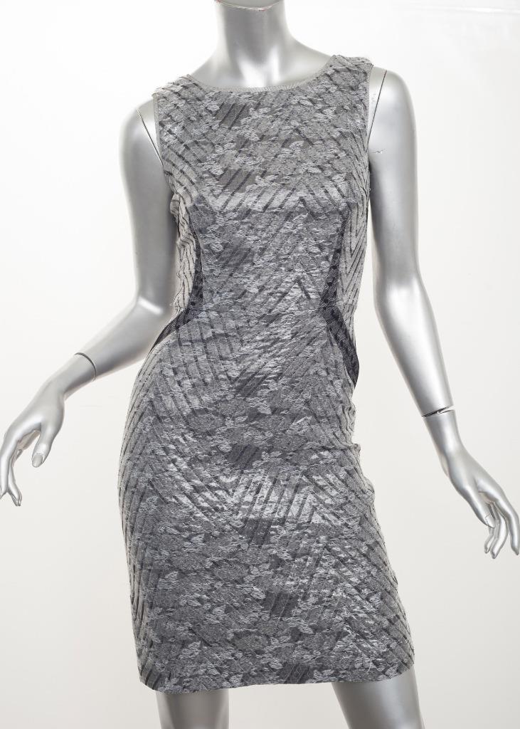 Robe Fourreau Sans Manches PETER SOM Gris Argenté à Rayures Chevron - Taille XS Occasion