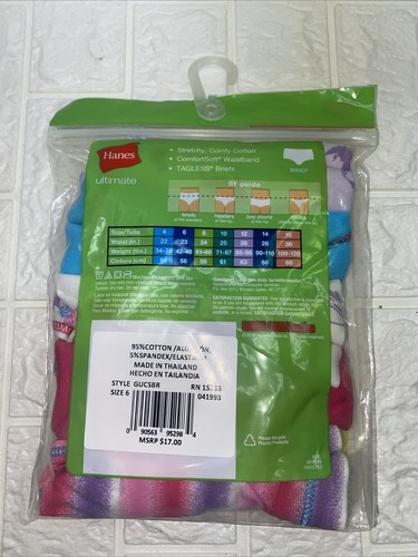 Hanes Girl's 5-Pack Tagless Briefs-No Pinch Waistband - Multi Color - Size 6 - Picture 2 of 3