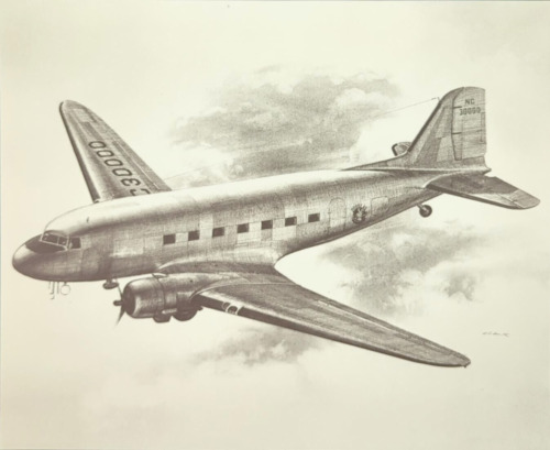 McDonnell Douglas Dc-3 In-Flight Aircraft Vintage Aviation Bookplate Art Print