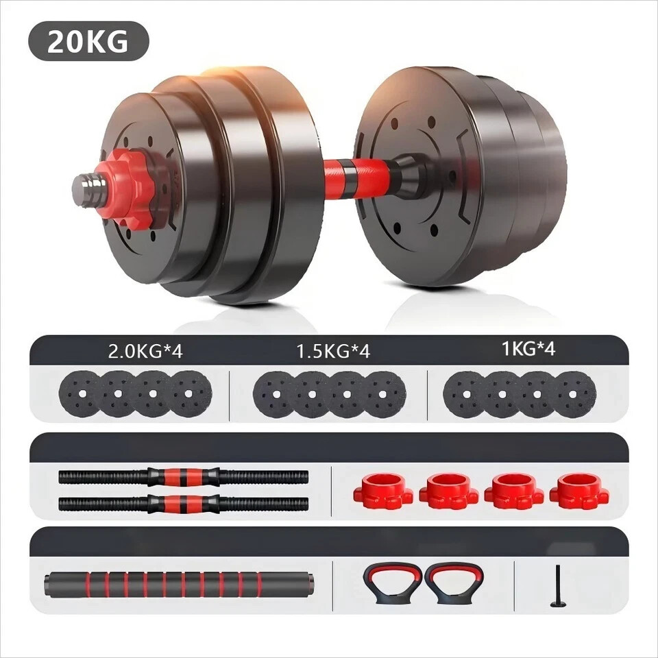 20KG 6-in-1 Adjustable Dumbbell Barbell Kettlebell Weight Set Home Gym