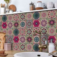 24 Pcs Moroccan Style Tile Wall Stickers Kitchen Bathroom Self-Adhesive Decals