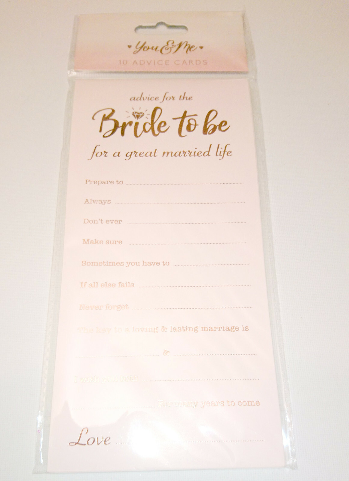 10 ADVICE FOR THE BRIDE TO BE CARDS Pink ROSE GOLD Bridal Shower Hen MEMORY BOX