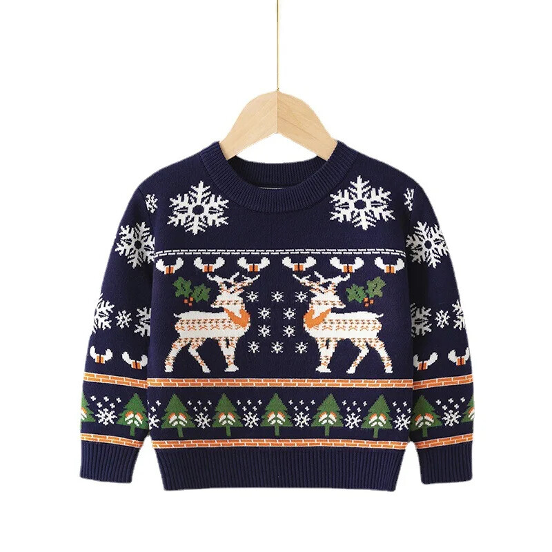 Kid Boy Girl Soft Cotton Wool Pullover Christmas Reindeer Knitted