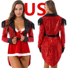 Women's Costume Halloween Ringmaster Showman Sparkly Tassels Tailcoat Jacket