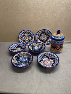 Talavera Pottery Mexico Signed Pottery Lot plates bowls canister lot