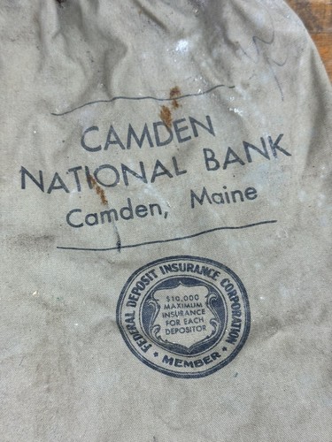 Vintage Camden National Bank MONEY SACK w/ Drawstring ~ Camden, ME - Picture 2 of 6