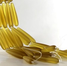 Tear Drop Beads, 38mm, Desert Gold w/Frosted Matte Sea Gass Finish, 5 Pcs