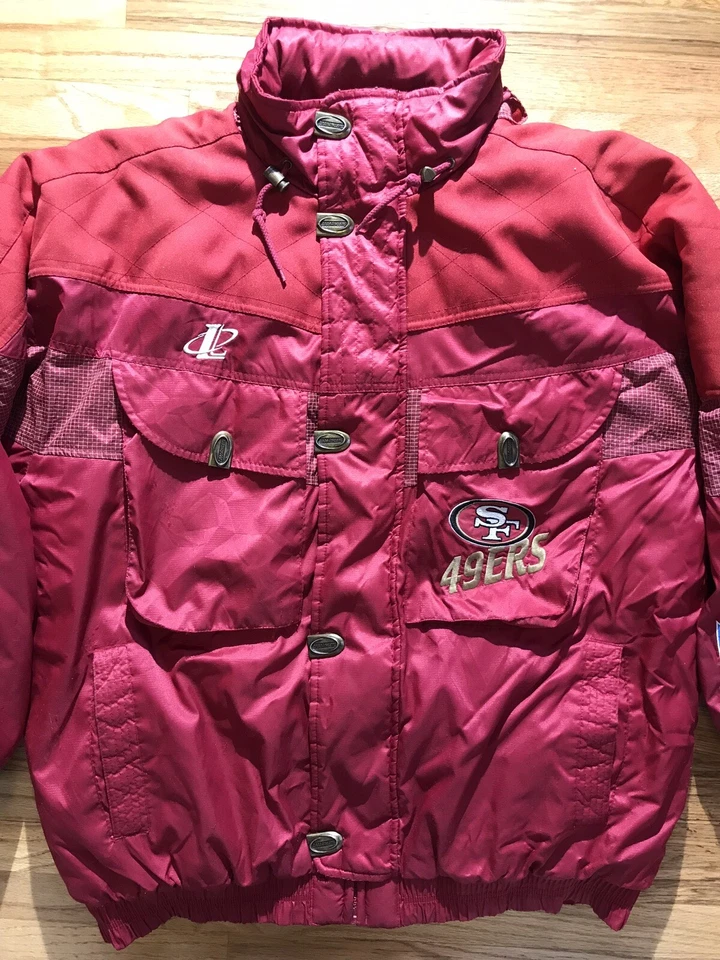 复古旧金山 49 人队夹克 NFL 标志运动职业线初学者拉链 XL — 第 2/4 张图片