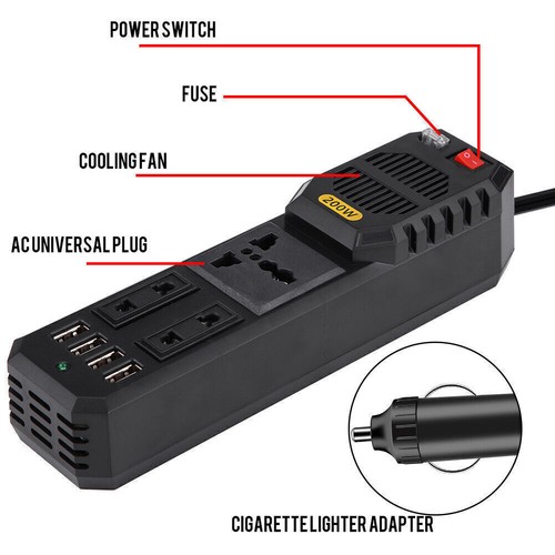 200W DC 12V to AC 220V Car Power Inverter Converter Cigarette Lighter USB - Picture 12 of 12