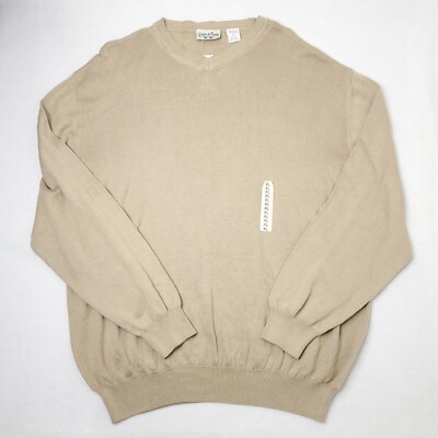 Vintage Giorgio Di Firenze Men's XL Light Oatmeal V-Neck Sweater Made In Italy 