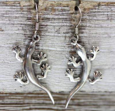 VINTAGE LIZARD GECKO STERLING SILVER DANGLE DROP EARRINGS 925 SOUTHWEST PRETTY
