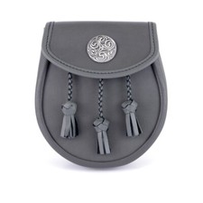 Semi Dress Grey Leather Sporran With Celtic Triskell Targe Mount