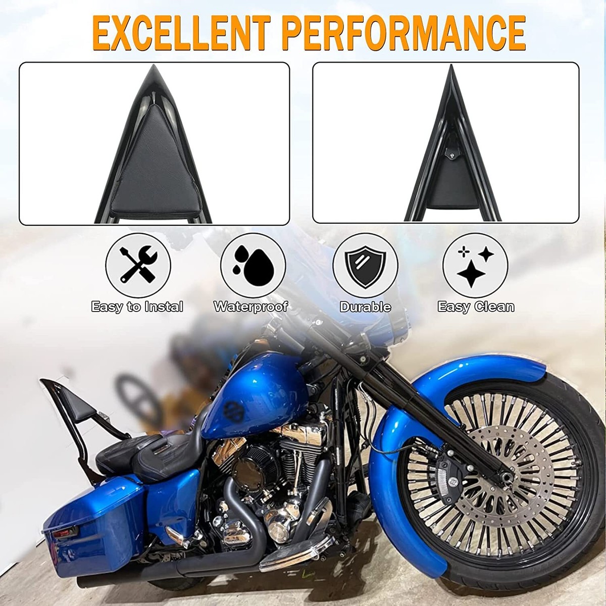 Sissy Bar Pads C.C. RIDER Classic Motorcycle Touring Seat - Passenger Backrest PAD Rider Sissy Bar For Harley Davidson Touring Road King Street Glide Road Glide Electra Glide CVO 2009-2023 Motorcycle Backrest