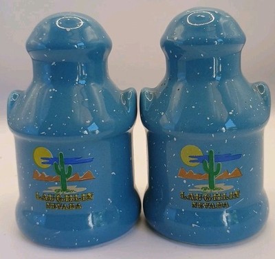 3'' Bluew/CactusLaughlinNVSouvenirSalt&Pepper Shakers READpepper small Chip