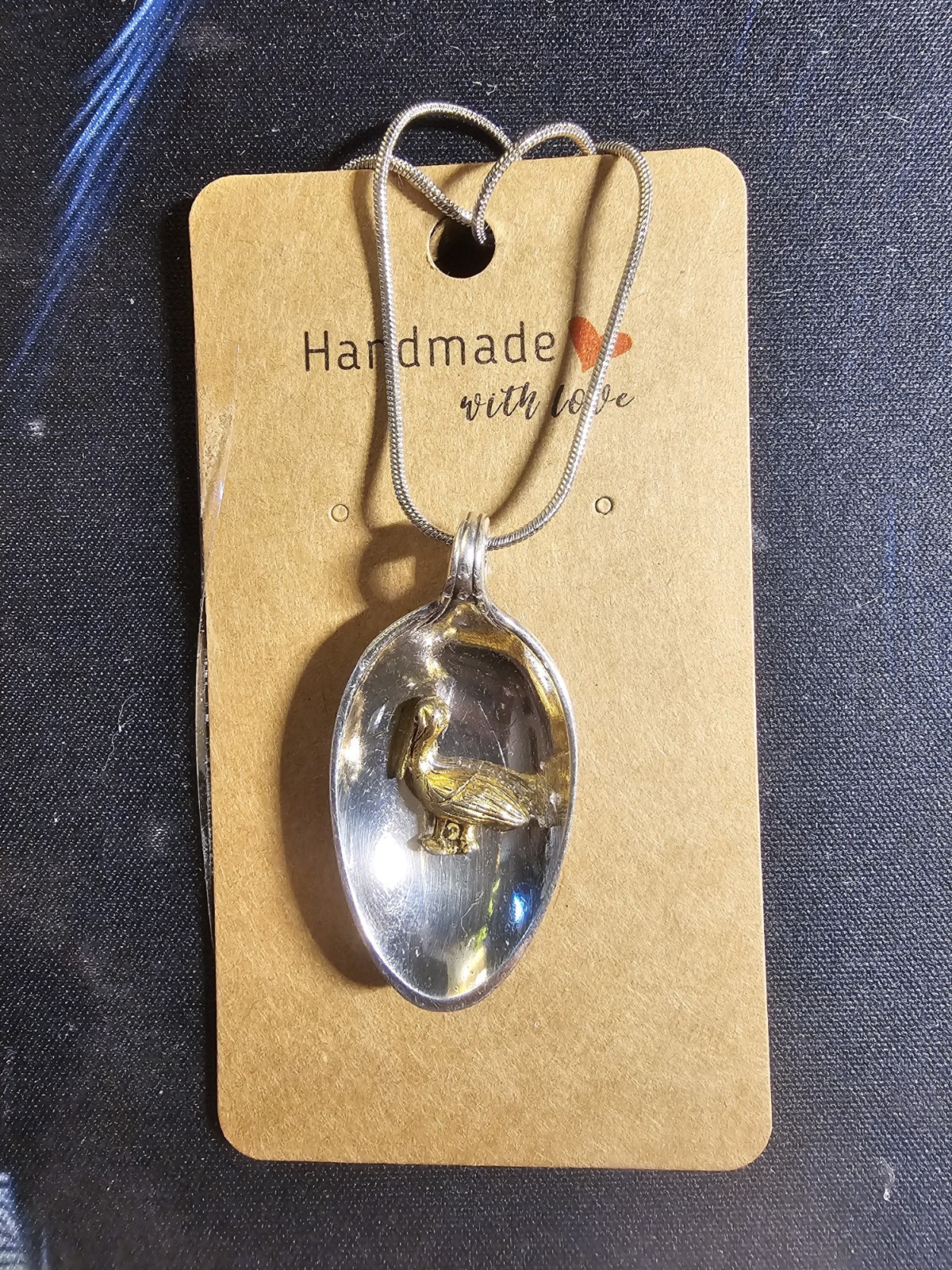 Handcrafted Bird Charm Spoon Pendant Necklace Silver Gold Snake Chain