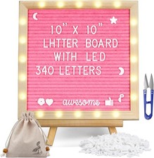 Pink Felt Letter Board W/ Lights Built-in LED Lights -Message Board Adjustable