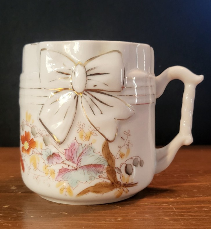 Vintage Fall Floral with Accent Gold Trim Bow Shaving Mug Cup
