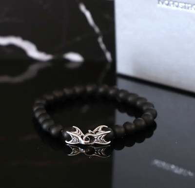 David Yurman Black Onyx Cabochon 8mm Spiritual Bead 8'' Bracelet w/ Lobster Clasp