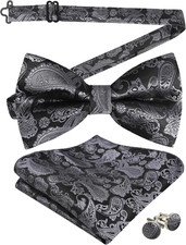 Mens Paisley Bow Tie, Pocket Square, Cufflinks Set