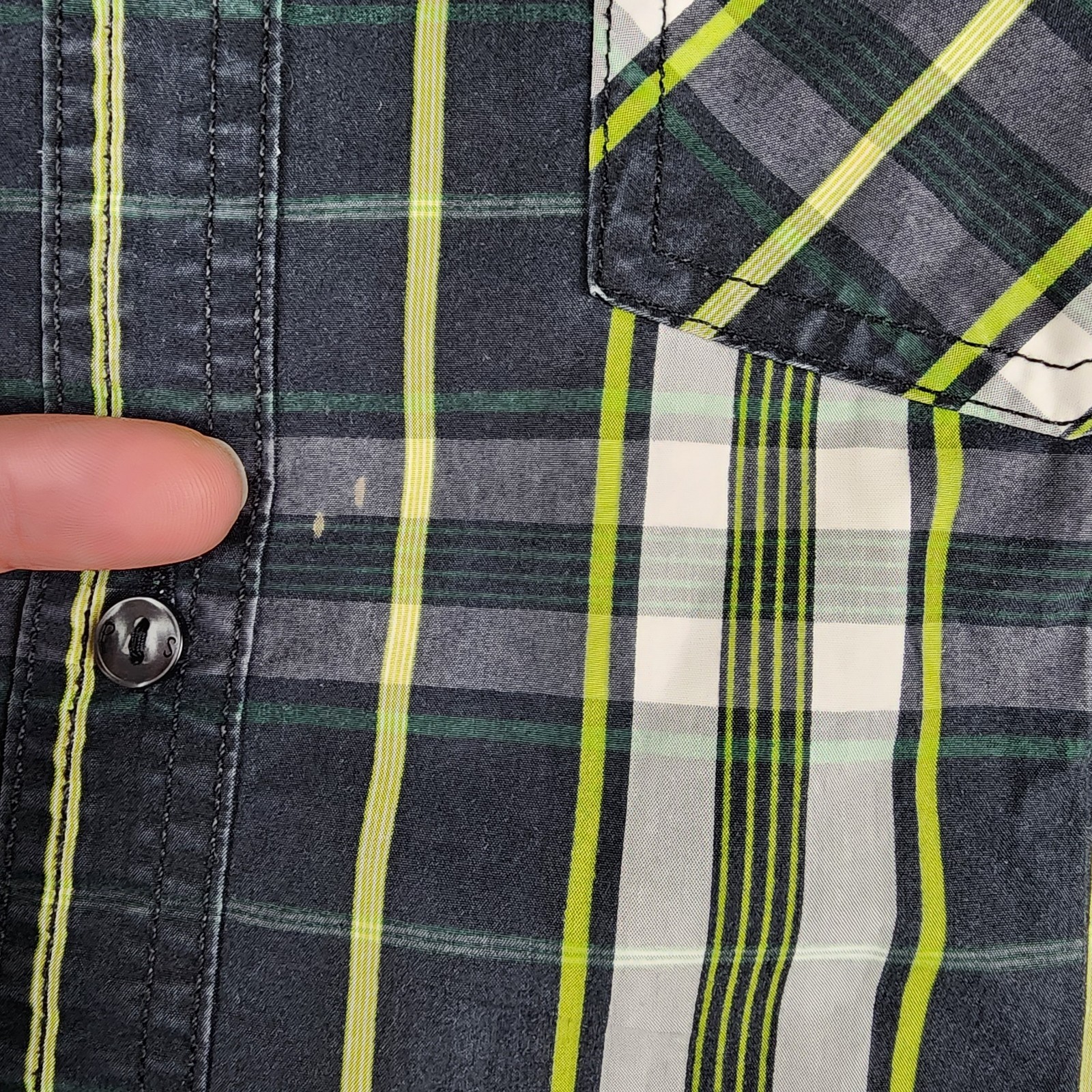 Paul Smith Shirt Mens Large Black Gray Green Plaid Long Sleeve Button Up Casual