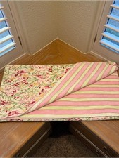 Laura Ashley Reversible Floral and Pink  Green Stripe Blanket