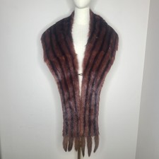 Vintage Genuine Mink Fur Stole Scarf Wrap Brown Striped Glamorous Old Hollywood