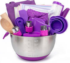 Kids Baking Set with Real Cooking Utensils and Measuring Tools Purple Real C