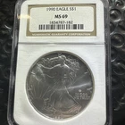 1990 American Silver Eagle Dollar $1 Graded NGC MS69 BU 1oz Silver Coin (1547)