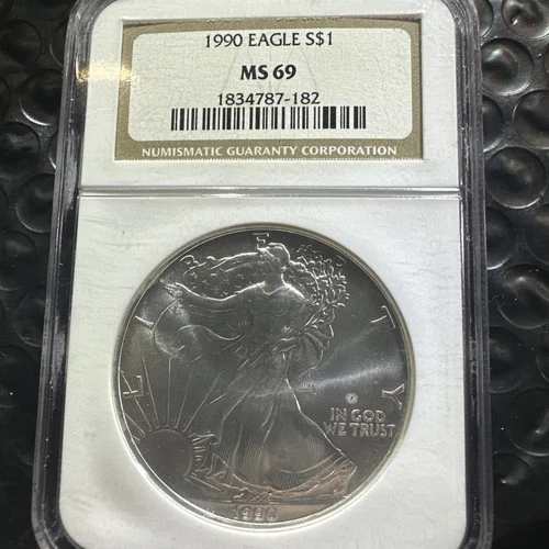 1990 American Silver Eagle Dollar $1 Graded NGC MS69 BU 1oz Silver Coin (1547)