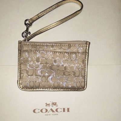 Coach Gold mini skinny wristlet  Logo Zipper Credit Card Folding Women's