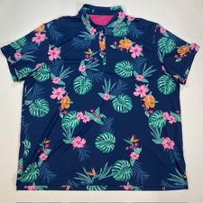 Birdie Bound Mens 3XL Performance Golf Polo Shirt Navy Tropical Floral Monstera