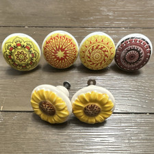 6-Pack Ceramic Round Cabinet Knobs Multicolor Glossy Finish w/ Screws Flower