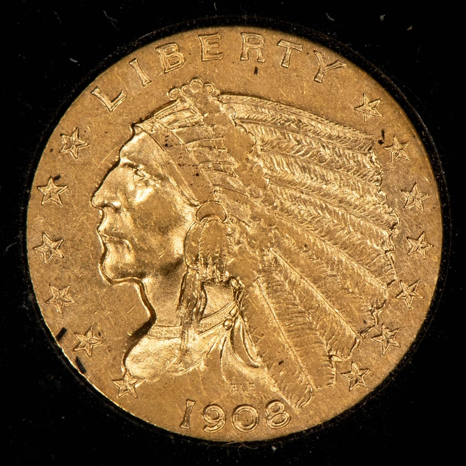1908 G$2.50 Indian Head Gold Quarter Eagle - Authentic US Coin - SKU-G5824 - Image 3 of 4