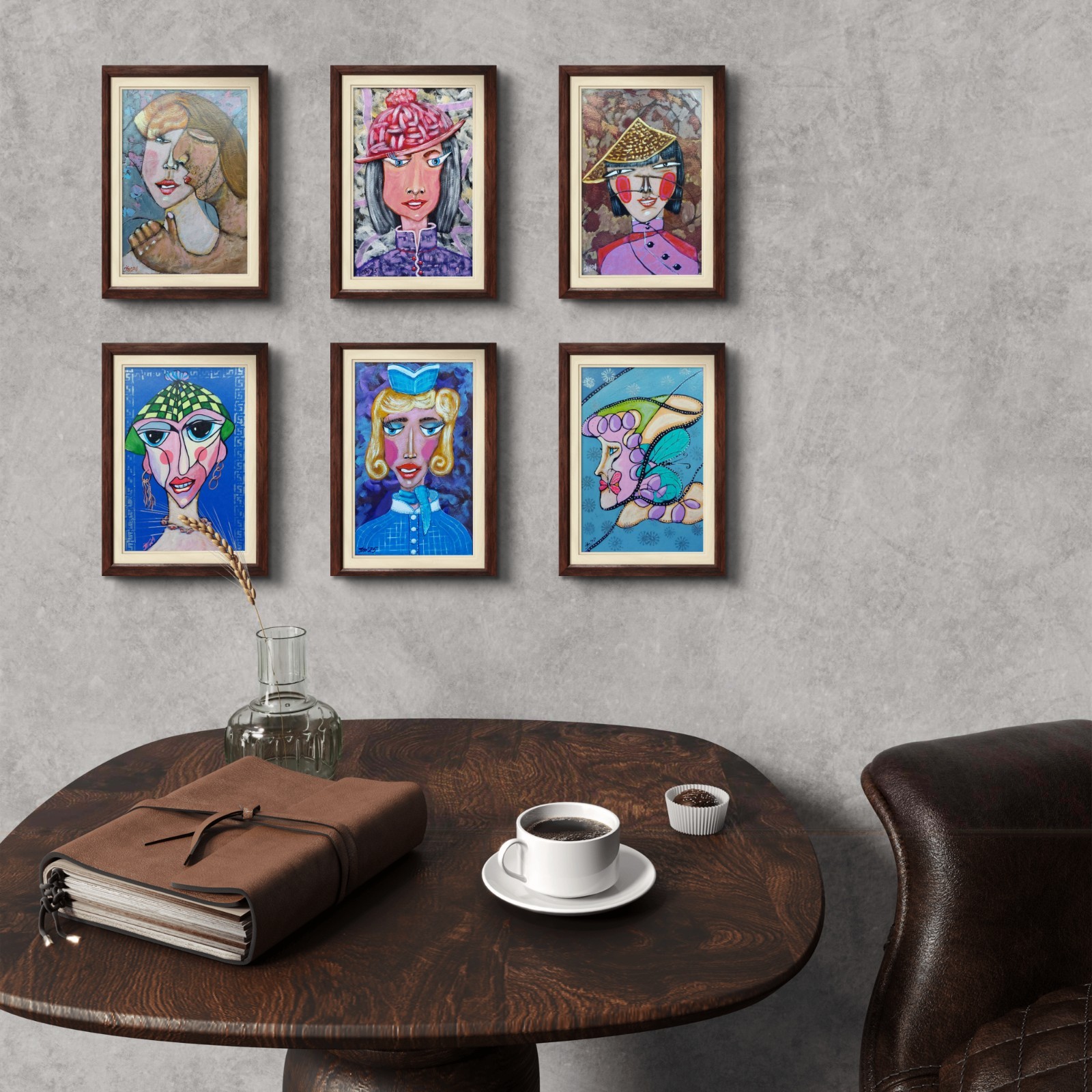 Abstraction Funny Woman Face modern original painting Portrait 1 Wall art OOAK