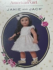 American Girl Janie and Jack Sparkly Cream Celebration Outfit Dress Gold Shoes