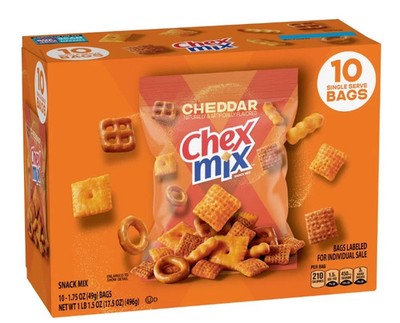 Chex Mix Cheddar Snack Mix, Single Serve Snack Bags, Multipack, 10 Count, 17.5 o