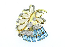 Vintage Rare Jomaz Joseph Mazer Aqua Blue Rhinestone Floral Brooch Unsigned