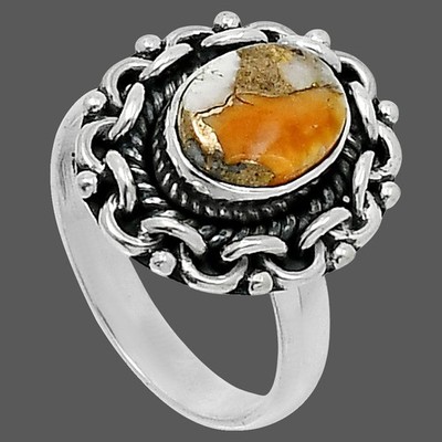 アクセサリー Turquoise SpinyOysterShell silver ring Premium Spiny Oyster Turquoise 925 Sterling Silver Ring s.6