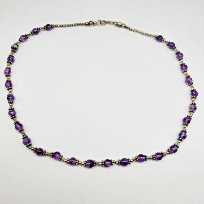 Sterlingsilber 5 mm Amethyst Perlen Bali Bahnhof Halskette ~ 16 Zoll