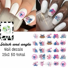 Stitch & Angel Waterslide Finger Nail Decals Instructions Bonus (set of 50) KC