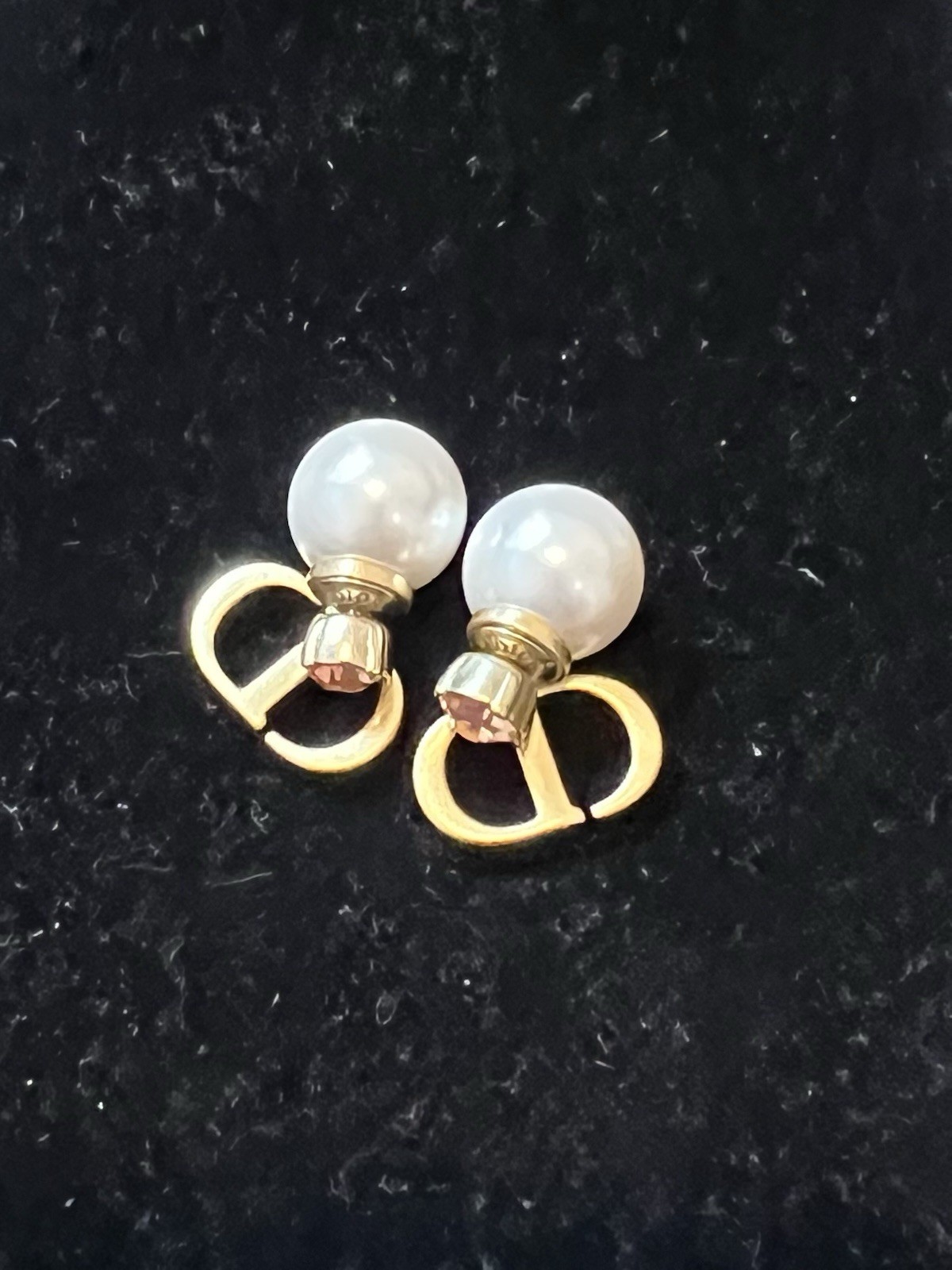 Christian Dior Tribales Earrings with CD Logo Pearl and Gold Tone Pierced Design