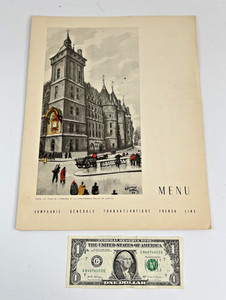 Original 1954 CGT French Line Steamship Ocean Liner Menu Transatlantic General