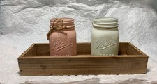 Scratch & Dent Pink and White Painted Glass Mason Jar Planters in Wood Tray