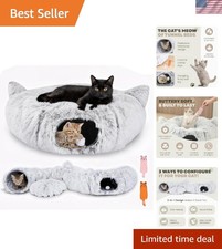 Modern Foldable Cat Tunnel Bed with Catnip Toys - 32" Plush Peekaboo Hideout