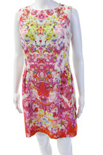 Elie Tahari Womens Shift Dress Floral Multi Color Cotton Sleeveless Zip Size 8